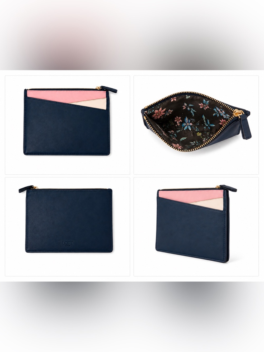 LOFT Navy Card Pouch with Pink and Cream Accent Slotst